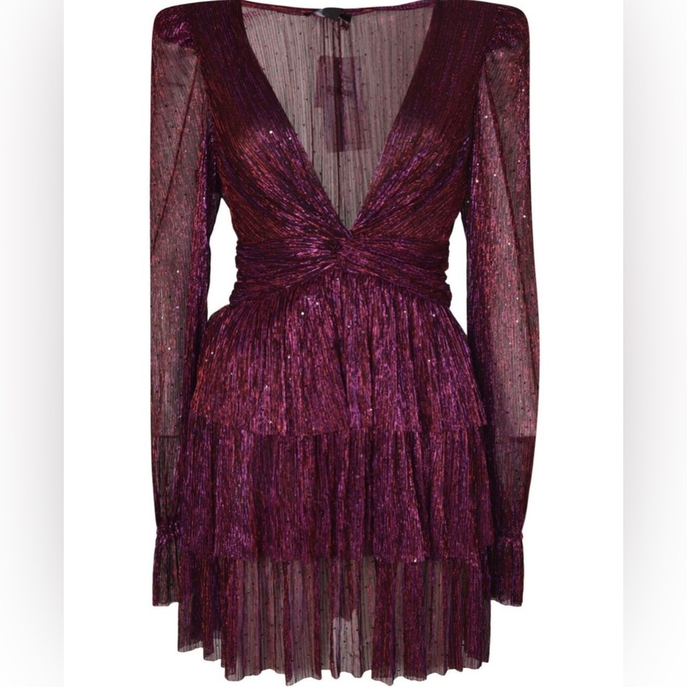 Sabrina Musayev Felicie Shimmery Long-Sleeve Mini Dress - Purple - XS